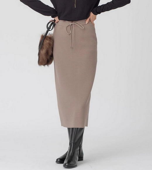 23区日系秋季通勤松紧腰直筒混纺针织半身裙中长铅笔裙商场同款 商品图0