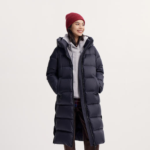 森马羽绒服女冬长款开叉90绒子黑色防泼水连帽保暖休闲百搭鹅绒服 商品图2