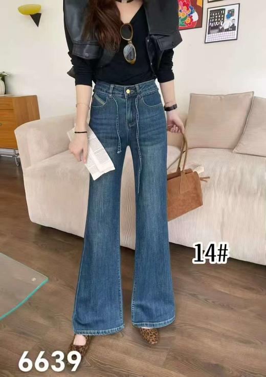 【爆款牛仔】2025秋季新品～6639腰绳显瘦筒喇裤弹力牛仔裤-喜出 商品图0