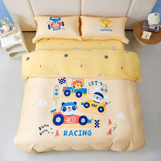 多喜爱 全棉/磨毛印花时尚四件套 梦幻乐之园/狮子工程队/欢乐城堡屋/飚速赛车/怪兽派对/小恐龙派对 hl【100%棉】【柔软亲肤】【童趣卡通】耐洗耐磨 不易褪色 商品图9