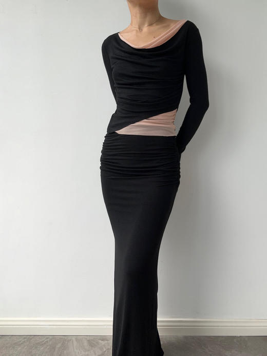 SIJIA｜AW2541 黑色针织双层半裙 商品图1