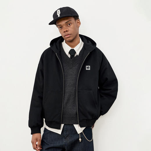 714street日系连帽卫衣开衫2025冬季潮牌夹棉外套宽松针织棉服男 商品图0