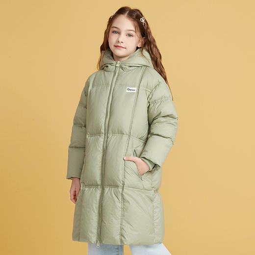 笛莎Deesha 2025冬季女童时尚连帽加长款羽绒服 商品图1
