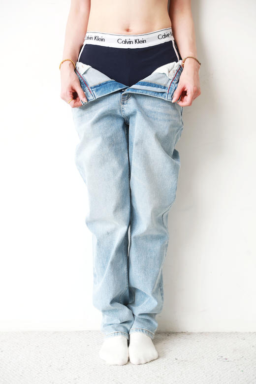 丹宁复古仔裤，YKK吉田拉链。美式磨白水洗宽松锥型牛仔裤C092568 商品图8