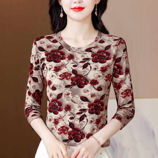 KQL 356H6816时尚圆领玫瑰印花修身时尚显瘦上衣T恤 商品图3