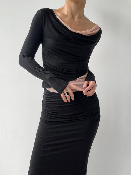 SIJIA｜AW2541 黑色针织双层半裙 商品图2