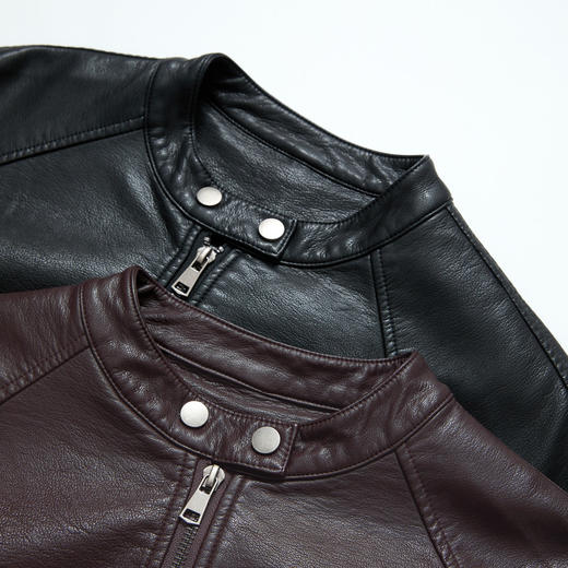 西遇复古PU皮衣外套女秋季新款宽松显瘦落肩袖开衫夹克机车服H0055171 商品图5