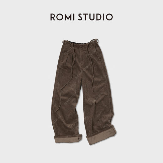 ROMI STUDIO“美拉德”复古工字褶立体绒毛棉质直筒长裤RWCAX66368 商品图2