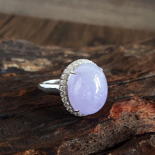 【天然正品】A货翡翠AU750收藏级白金豪镶钻镶天然细腻糯冰种浓紫紫罗兰蛋面翡翠戒指项链两用款18号（戒圈可改）女士230925NJM20现售价：28800 商品图2