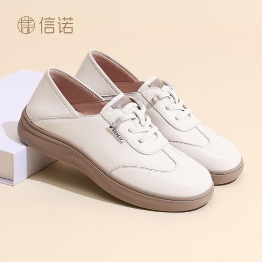 信诺真皮软底舒适女士单鞋休闲鞋2025秋季新款皮鞋平底轻便妈妈鞋5Q3007-3 商品图0