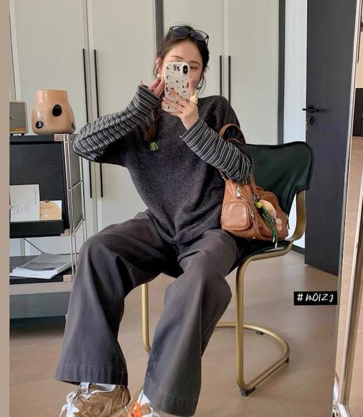 老米优品🎈3-5天！秋冬叠穿层次感神器《兔毛绒假两件打底tee 》小怪兽刺绣把可爱和质感焊死~~T250925A 商品图7