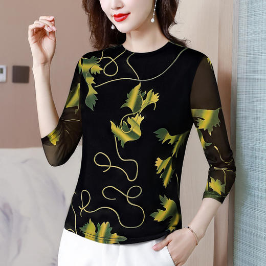 KQL 356H9212印花网纱上衣大码洋气妈妈t恤小衫 商品图2