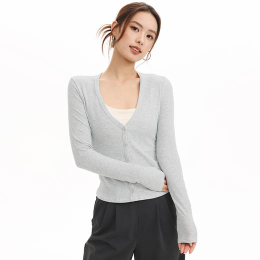 跃牌【周游世界】秋冬新款瑜伽服女V领开衫小个子修身螺纹长袖外套TP0909 商品图3