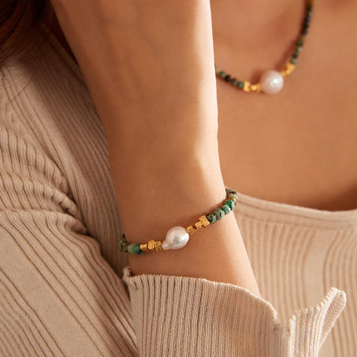 Manreya玛芮雅“苔痕鎏金”巴洛克珍珠绿松石项链、手链|绿松石，巴洛克珍珠 商品图3