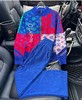 丁摩 蓝色休闲运动套装女秋装高端印花针织开衫长裤搭配两件套5ZF-8283 商品缩略图1