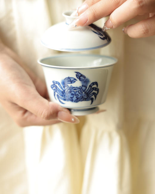 【朗瓷阁】仿清螃蟹马蹄盖碗满容约130cc 商品图8