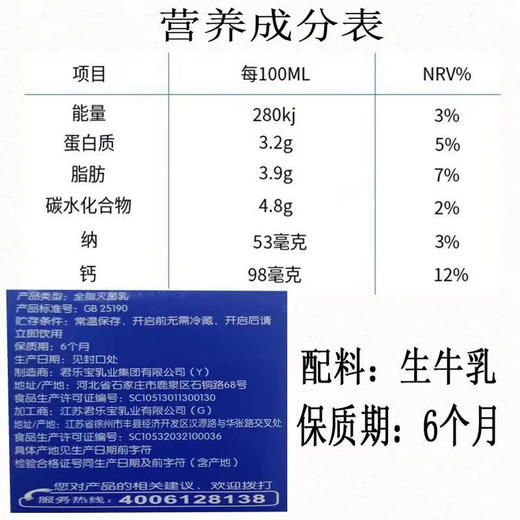 君乐宝 优佳牧场纯牛奶250ml*12 3箱 商品图4