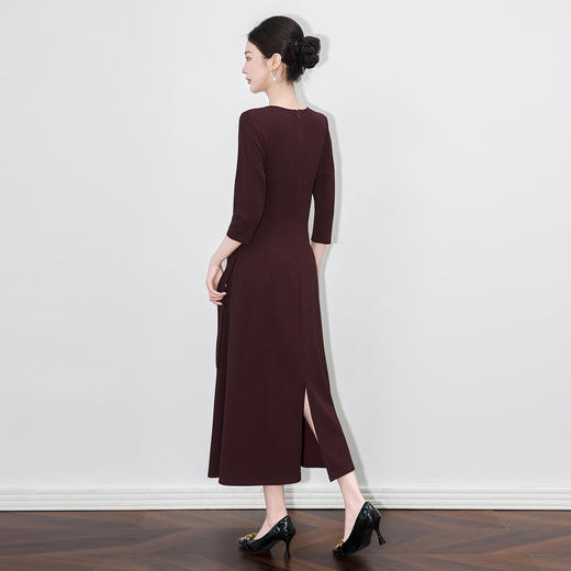 「高货wl」全新升级【铂金会员330/天猫449/差价119】(05349)洛诗琳法式重工钉钻领连衣裙2025秋季修身优雅系带收腰裙 商品图2