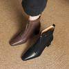 【预售5天】秋冬气质高跟前拉链棕色短靴女新款复古真皮方头粗跟百搭马丁靴DS&1902 商品缩略图2