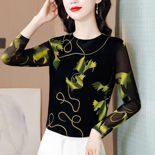 KQL 356H9212印花网纱上衣大码洋气妈妈t恤小衫 商品图3