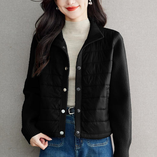 XFY-3128拼接外套女2025新款气质轻奢高级感上衣宽松休闲时尚毛呢开衫翻领 商品图3