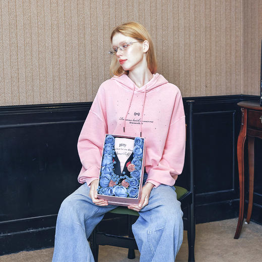 【陈立农同款】IDEVERRAY青春为名演唱会应援桃浦粉连帽烫钻工艺长袖毛圈卫衣秋 商品图4