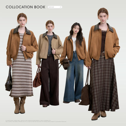 西遇美式复古麂皮外套女秋季新款美拉德撞色翻领休闲夹克外套H0055234 商品图1