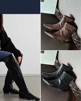 售完 THS-限时 TOT家 女士 气质款牛皮鳄鱼纹长筒靴 短靴 3色 BZ1267
