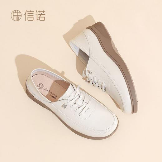信诺真皮舒适妈妈鞋2025春秋软底轻便单鞋平底一脚蹬中老年皮鞋子5Q2023-16T 商品图5