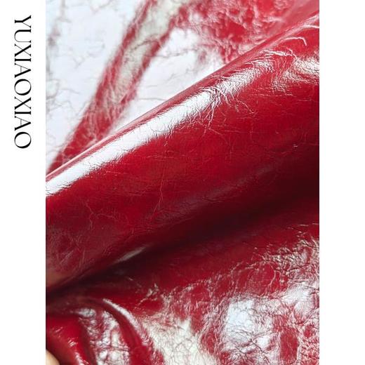 余潇潇【红宝石机车】复古时尚感精致蝴蝶结油蜡工艺圆领皮衣外套 商品图2