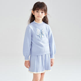 笛莎Deesha 2025冬季女童甜美蝴蝶结提花针织裙套装