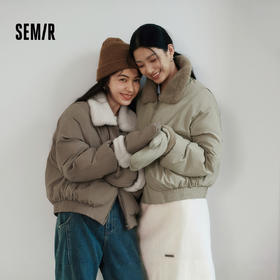 森马棉服女冬毛绒翻领手套宽松分割肌理2025新款时尚复古休闲棉衣