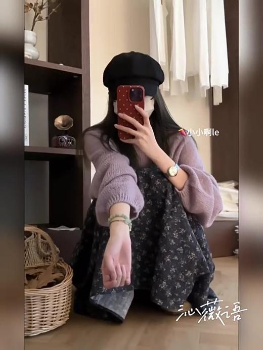 【GZ】无忧购韩系温柔穿搭秋冬针织毛衣碎花半身裙三件套装女 8079/8838（截单后3-5天发货） 商品图3