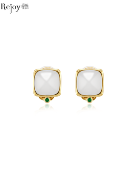 【天猫同款】玉塔-18K金和田玉祖母绿耳夹