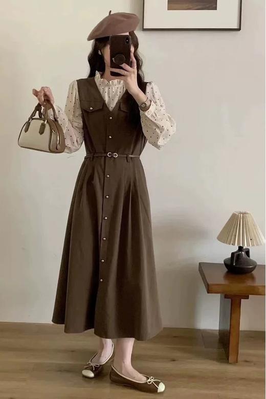 amadella 甜美复古波点衬衫背心裙两件套装 21369 商品图0