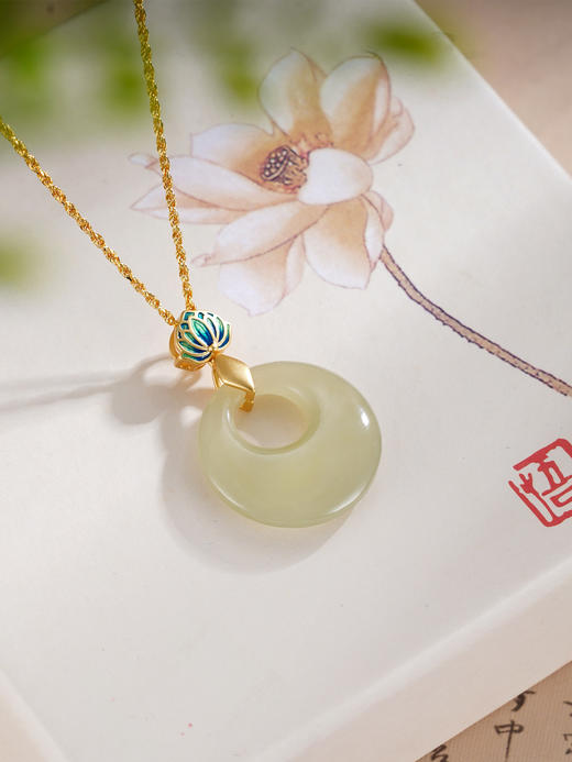 子佩集S925银【平安莲】套链【DZ05311】纯银古法银项链平安扣镀金2509 商品图0