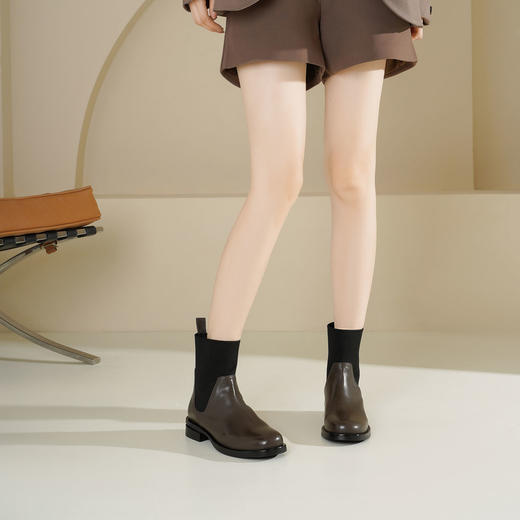 Westory2025年冬季方头平跟收腿切尔西靴休闲百搭弹力短靴S25DS85761 商品图7