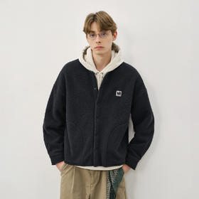 714street日系复古宽松卫衣开衫 2025秋冬款潮牌羊羔绒夹克外套男