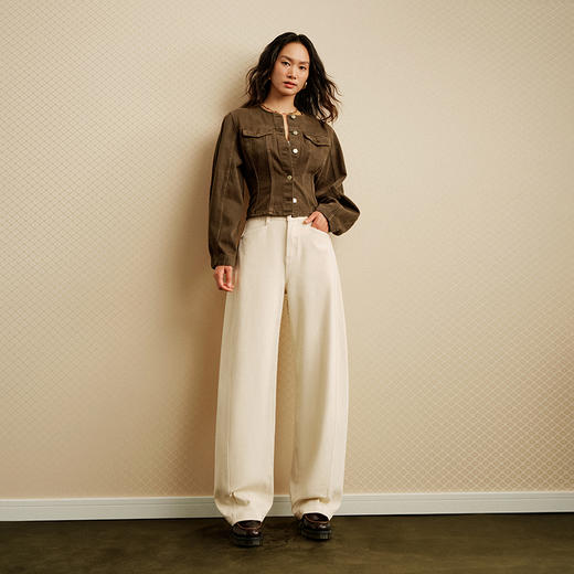 【四面弹月亮裤】simplepieces秋新款SPS牛仔白色宽松拖地弯刀裤 商品图2