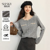 【09/26新品】熙世界银丝小香风T恤女长袖2025秋季新款优雅织带圆领肌理感上衣 商品缩略图0