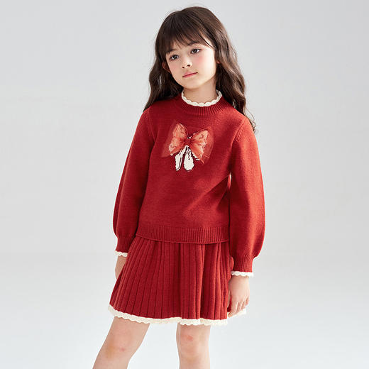 笛莎Deesha 2025冬季女童甜美蝴蝶结提花针织裙套装 商品图4