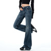 罗蒙女士低腰牛仔裤深蓝色复古辣妹显瘦设计感拖地微喇叭百搭修身裤子女 商品缩略图3
