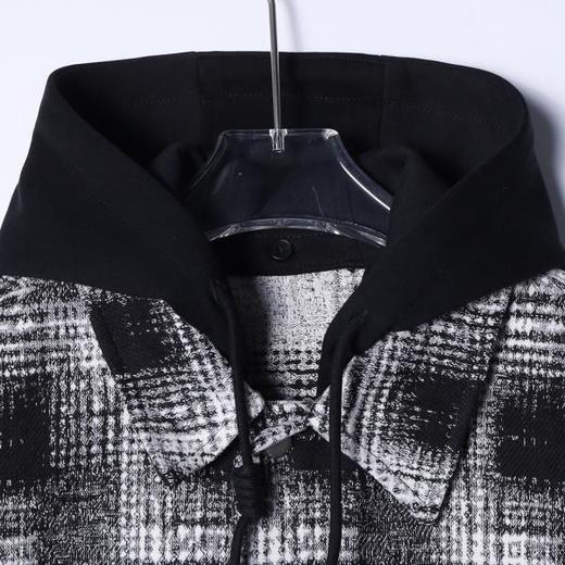 SDSA秋冬新款痞帅男装韩版撞色格纹拼接抽绳连帽衬衫百搭时尚外套 商品图1