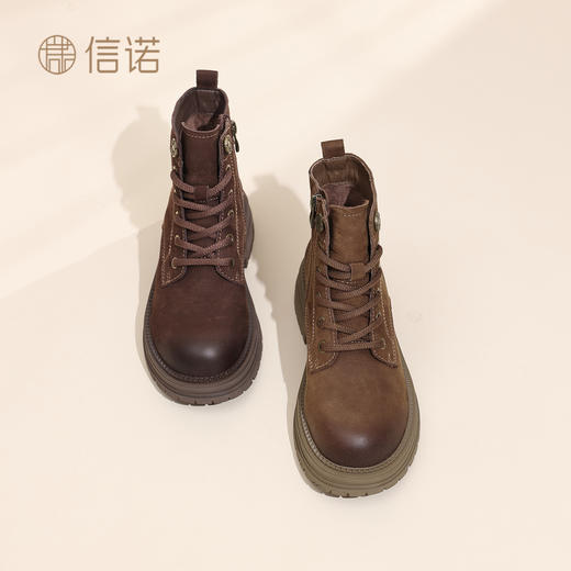 信诺时尚妈妈鞋英伦风复古马丁靴女软底舒适真皮短靴2025秋冬新款X5M036-163 商品图1