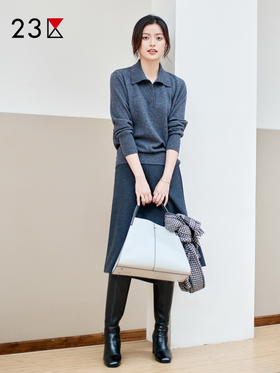 23区日系秋冬季通勤纯羊毛中长款半身裙休闲小喇叭A字裙商场同款