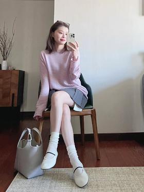 朦胧美妙MOC*同款淡紫天丝亚麻长袖针织衫