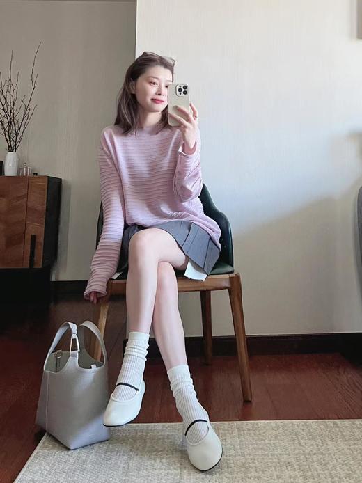 朦胧美妙MOC*同款淡紫天丝亚麻长袖针织衫 商品图0