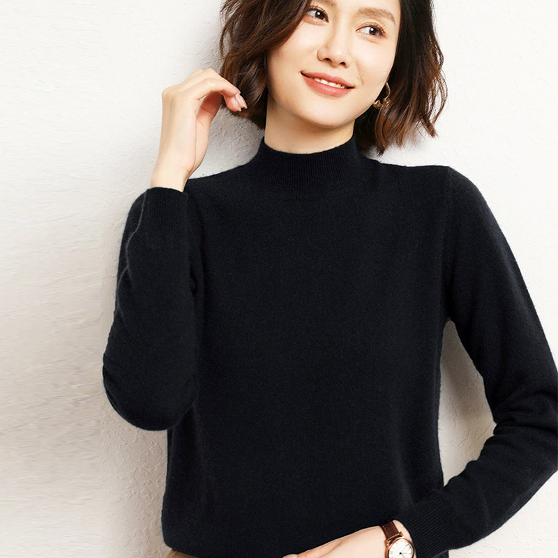 女士中高顿混纺羊毛衫