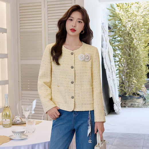 HR YJLY8620气质简约小香单排扣法式短外套 商品图0