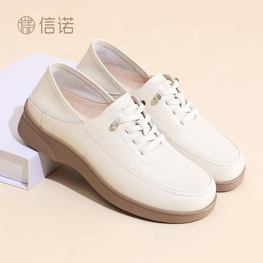 信诺真皮舒适妈妈鞋2025春秋软底轻便单鞋平底一脚蹬中老年皮鞋子5Q2023-16T 商品图0